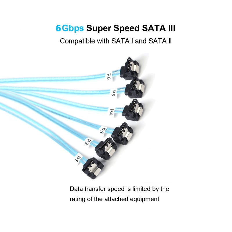 ADCAUDX SATA-III Cable: 0.5M 6Pcs/Set Thin 90-Degree SATA Cable Right-Angle to Straight 6Gbps Data Bundled for Server, Raid, SSD, HDD, CD, DVD Drives (1.6FT) - Image 4