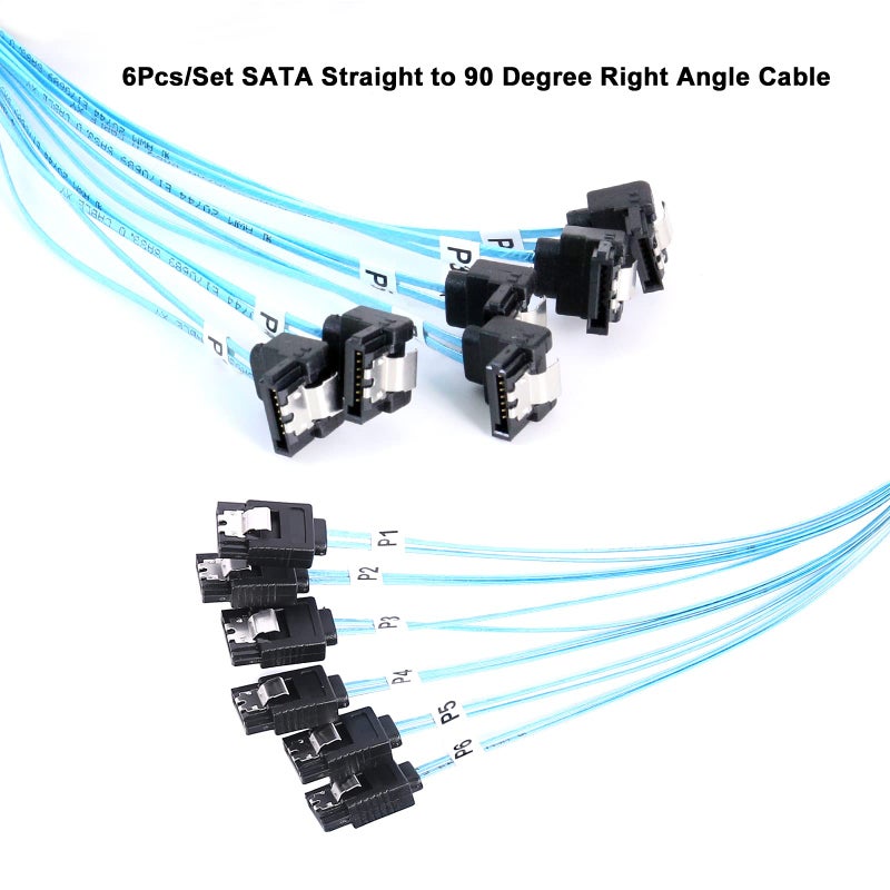 ADCAUDX SATA-III Cable: 0.5M 6Pcs/Set Thin 90-Degree SATA Cable Right-Angle to Straight 6Gbps Data Bundled for Server, Raid, SSD, HDD, CD, DVD Drives (1.6FT) - Image 3