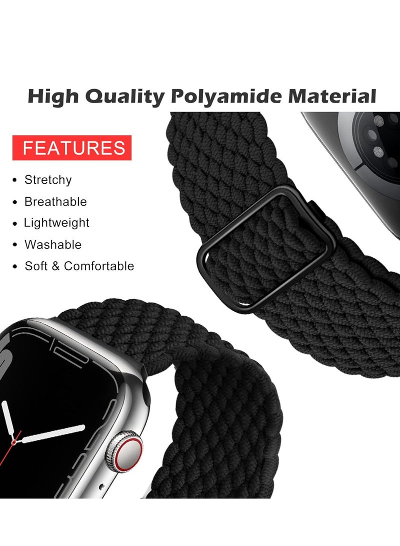 Stretchy Solo Loop Compatible with Watch Band 49mm 46mm 45mm 44mm 42mm 41mm 40m 38mm for Women Men,Sport Breathable Nylon Braided Wristband for iWatch Series 10 9 8 7 6 SE 5 4 3 Ultra 2 1 - Image 3