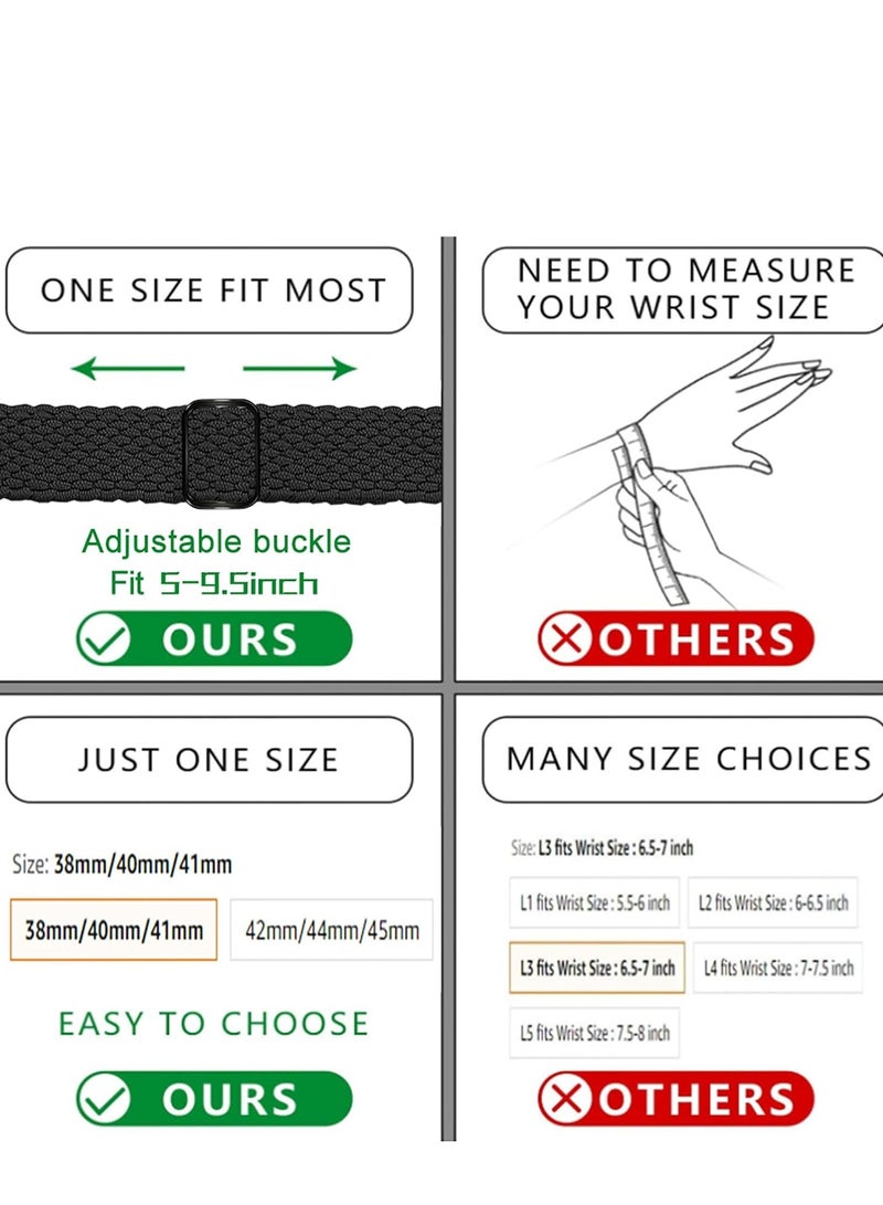 Stretchy Solo Loop Compatible with Watch Band 49mm 46mm 45mm 44mm 42mm 41mm 40m 38mm for Women Men,Sport Breathable Nylon Braided Wristband for iWatch Series 10 9 8 7 6 SE 5 4 3 Ultra 2 1 - Image 5