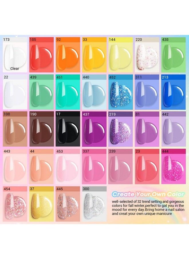 AZUREBEAUTY 42Pcs Dip Powder Nail Kit Starter 32 Colors Spring Summer Rainbow Bright Neon Pink Red Acrylic Dipping Powder Set With Topbase Coat Activator & Recycling Tray For French Art Manicure Gifts  - Image 3