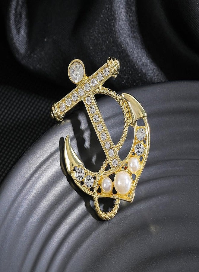 ميانيل بروش أنيق على شكل مرساة مرصعة باللؤلؤ والكريستال، قطعة مميزة من إكسسوارات الملابس النسائية (مرساة مرصعة باللؤلؤ) - Image 2