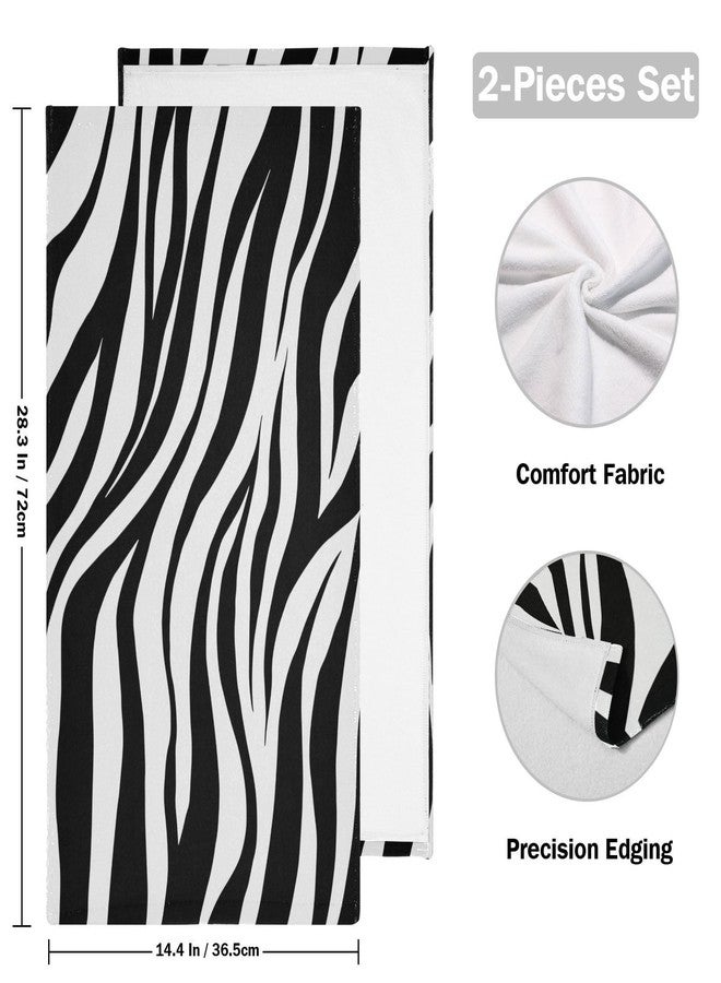 COVASA Zebra Print Hand Towels for Bathroom Set of 2,Soft Absorbent Black White Striped Animal Skin Modern Abstract Kitchen Dish Towels,Decorative Guest Bathroom Towels for Face,Gym,Shower 14"x28" - Image 2