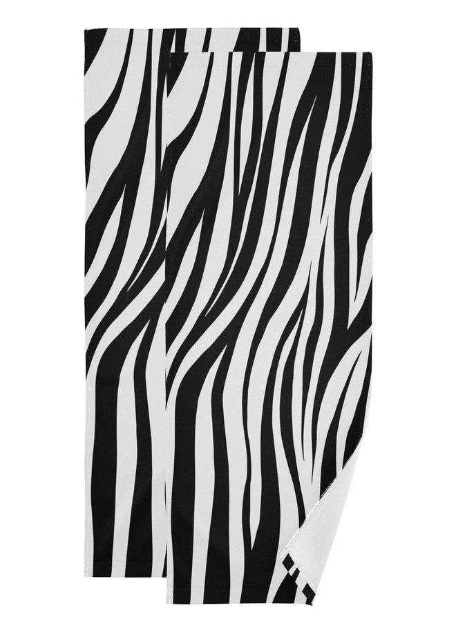 COVASA Zebra Print Hand Towels for Bathroom Set of 2,Soft Absorbent Black White Striped Animal Skin Modern Abstract Kitchen Dish Towels,Decorative Guest Bathroom Towels for Face,Gym,Shower 14"x28" - Image 1