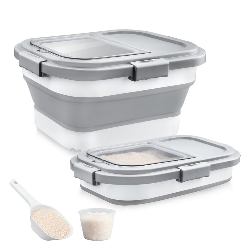 Komzon Rice Storage Container, Collapsible Airtight Food Storage Containers 6-20 Lbs, Rice Dispenser Bin with Cup and Scoop for Flour Cereal Pasta Grain, Cat Bird Pet Dog Food Storage Container - Image 1