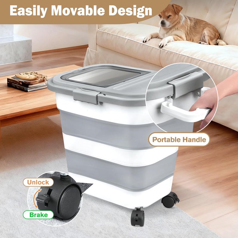 Komzon Rice Storage Container, Collapsible Airtight Food Storage Containers 6-20 Lbs, Rice Dispenser Bin with Cup and Scoop for Flour Cereal Pasta Grain, Cat Bird Pet Dog Food Storage Container - Image 3
