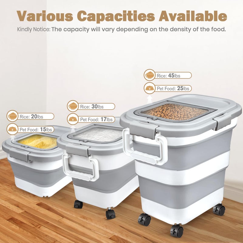 Komzon Rice Storage Container, Collapsible Airtight Food Storage Containers 6-20 Lbs, Rice Dispenser Bin with Cup and Scoop for Flour Cereal Pasta Grain, Cat Bird Pet Dog Food Storage Container - Image 2