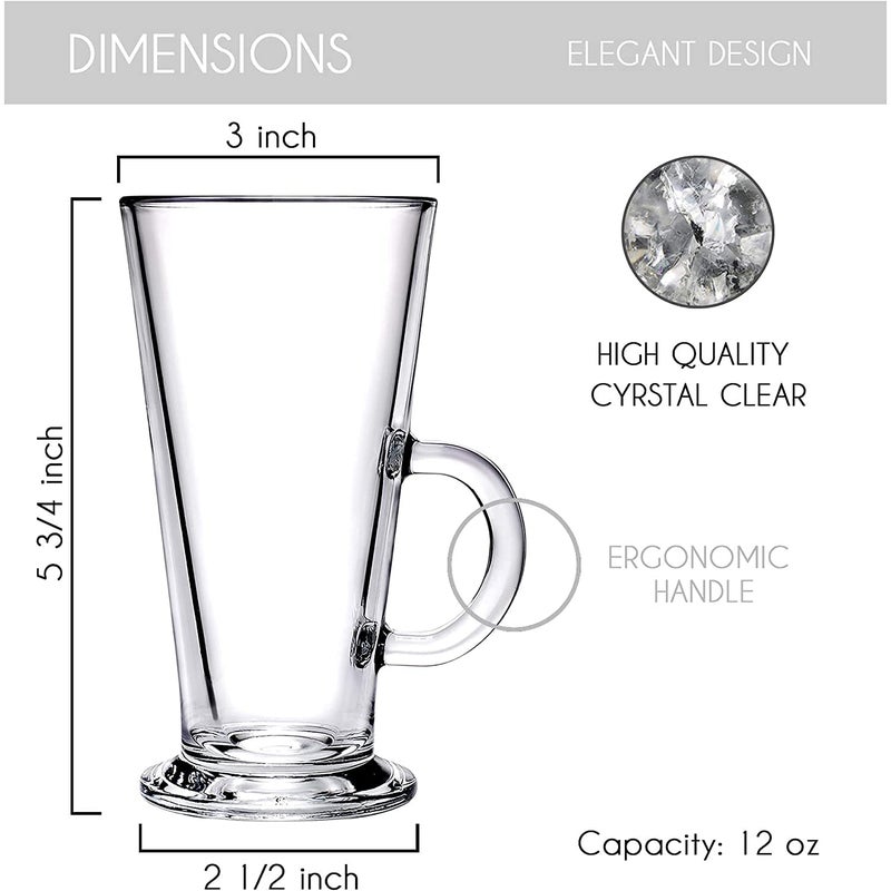 KriVat Chocolate Mug Glass Tall Irish Coffee Mugs with Handle Set of 2 Clear Large Cup for JuiceTea Cappuccino Hot Chocolate Cold Beverages 280ml - Image 5