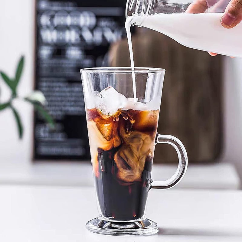 KriVat Chocolate Mug Glass Tall Irish Coffee Mugs with Handle Set of 2 Clear Large Cup for JuiceTea Cappuccino Hot Chocolate Cold Beverages 280ml - Image 2