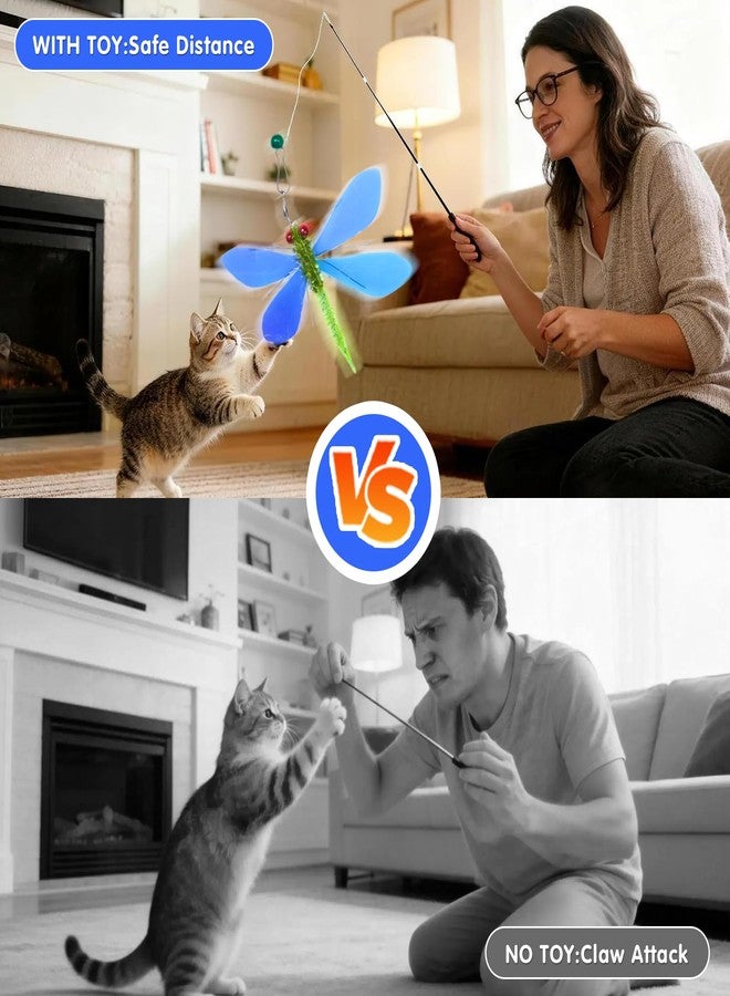 Walfront Interactive Cat Toy with Realistic Dragonfly, Replacement Teaser Wand with Extendable Rod - High-Engagement Play That Keeps Indoor Kittens, Adult Cats & Home-Alone Cats Excited, Active & Stress-Free - Image 4