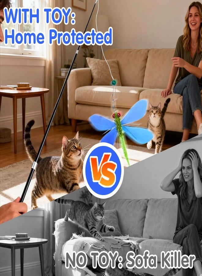 Walfront Interactive Cat Toy with Realistic Dragonfly, Replacement Teaser Wand with Extendable Rod - High-Engagement Play That Keeps Indoor Kittens, Adult Cats & Home-Alone Cats Excited, Active & Stress-Free - Image 3