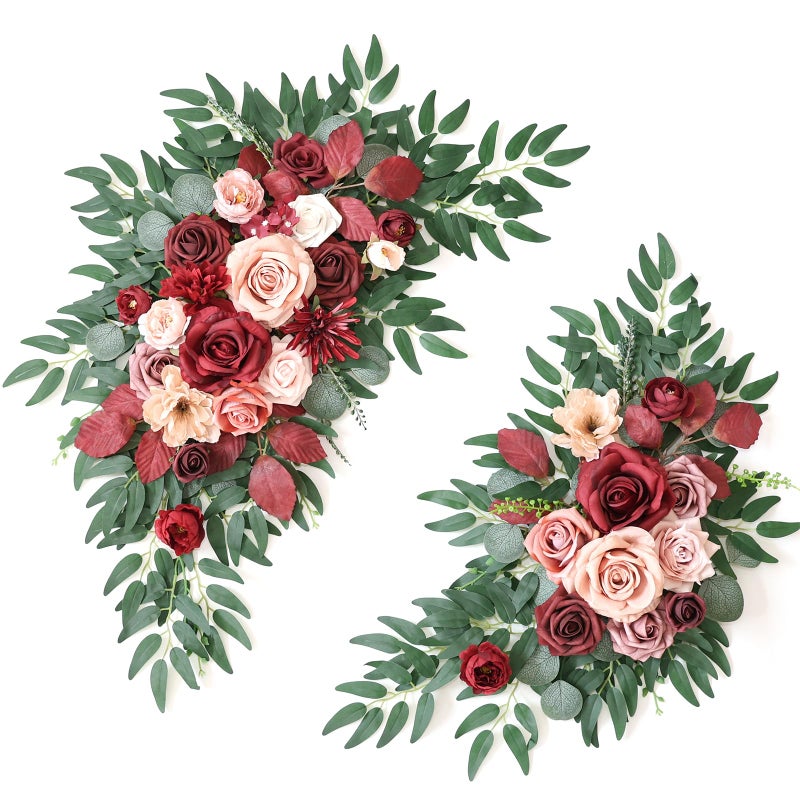 WEIERYUE Artificial Wedding Arch Flowers Kit(Pack of 2) for Wedding Arch, Bridal Shower, Ceremony and Reception Backdrop Decoration (Cream red) - Image 1