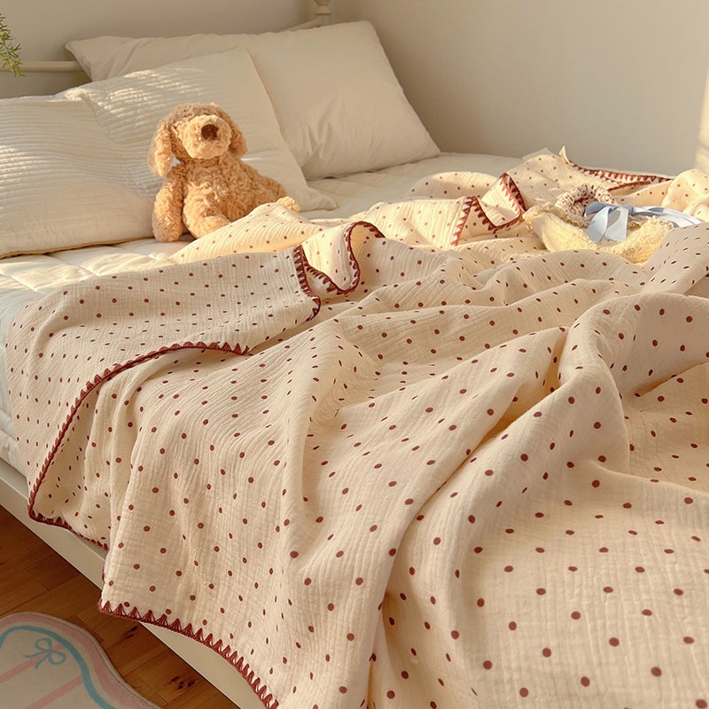 Class A Maternal and Infant Grade Cotton Wrinkle Yarn Blanket Multifunctional Summer Blanket Baby Blanket Bath Towel Office Nap little red dot 