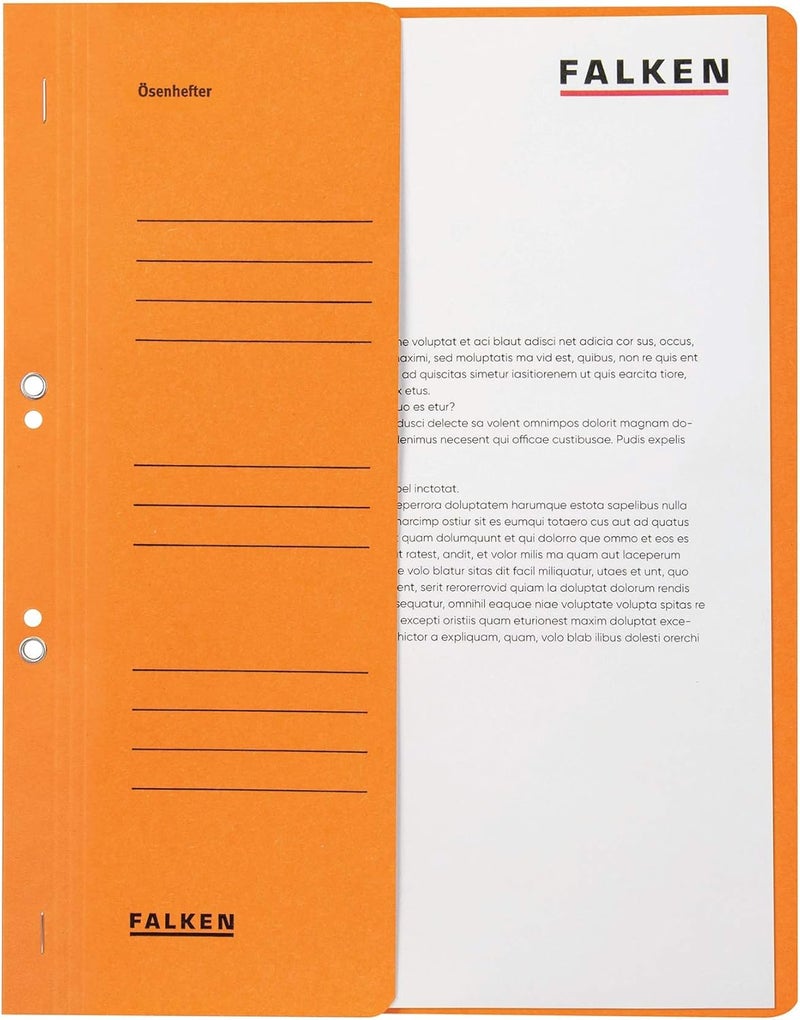 FALKEN Exacompta - Ref 80003874001F - FALKEN - Eyelet Bottom-Up Flat Files - A4 (210 x 297mm) in Size, 250gsm Recycled Manilla, Half Cover for Identification - Orange (Pack of 50) - Image 1