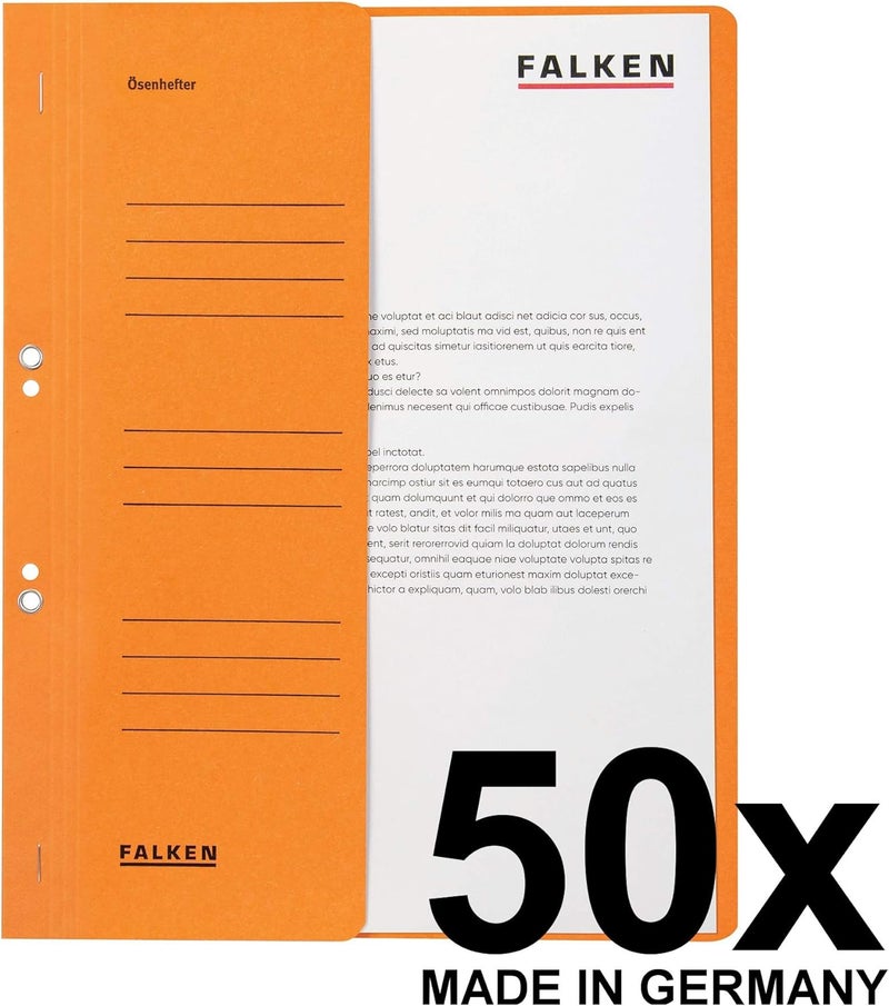 FALKEN Exacompta - Ref 80003874001F - FALKEN - Eyelet Bottom-Up Flat Files - A4 (210 x 297mm) in Size, 250gsm Recycled Manilla, Half Cover for Identification - Orange (Pack of 50) - Image 2