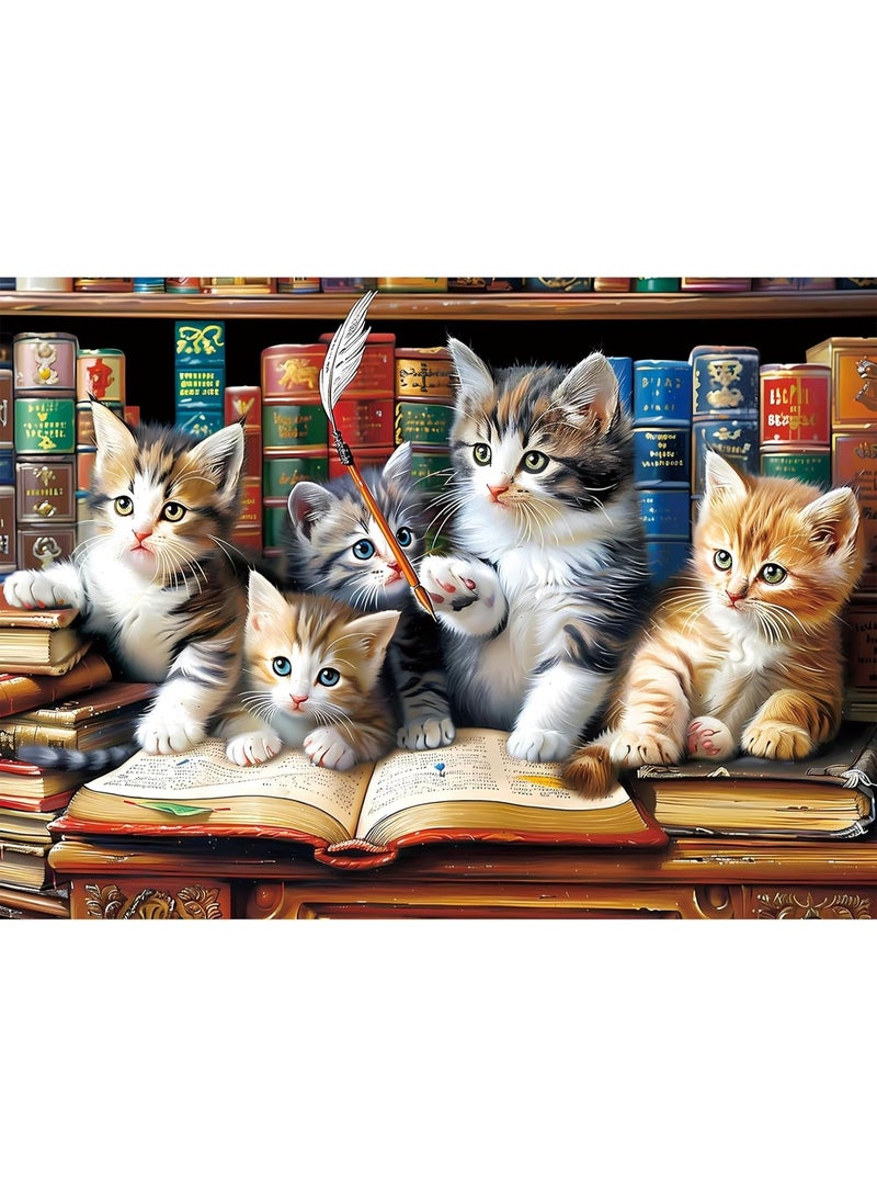 1000 قطعة من أحجية مكتبة القطط - أحجية رفوف الكتب الممتعة للقطط الصغيرة - تحدي لمحبي الحيوانات الأليفة - هدية مثالية لنشاطات العائلة ولأمسيات الألعاب مع الأصدقاء - Image 1