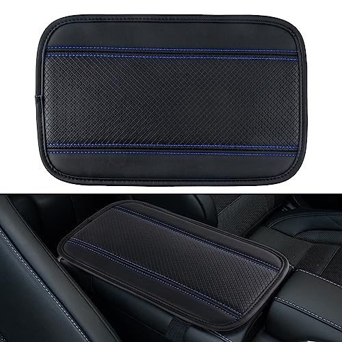 Amiss Car Center Console Pad Universal Waterproof Car Armrest Seat Box Cover PU Leather Auto Armrest Cover ProtectorVehicle Interior Accessories fits SUVTruckCar BlackBlue - Image 1