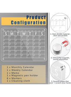 erorex Magnetic Acrylic Calendar Fridge Calendar Dry Erase Calendar For Refrigerator 12 Inch X16 Inch Monthly And Weekly Calendar Planning Board Set With 6 Colorful Highlight Markers Eraser And Towel  - Image 2