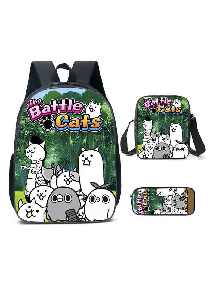 Generic - Cat battle the battle cats zombie schoolbag backpack student,3-Three-piece set (backpack + sack bag + pen bag) - Image 1