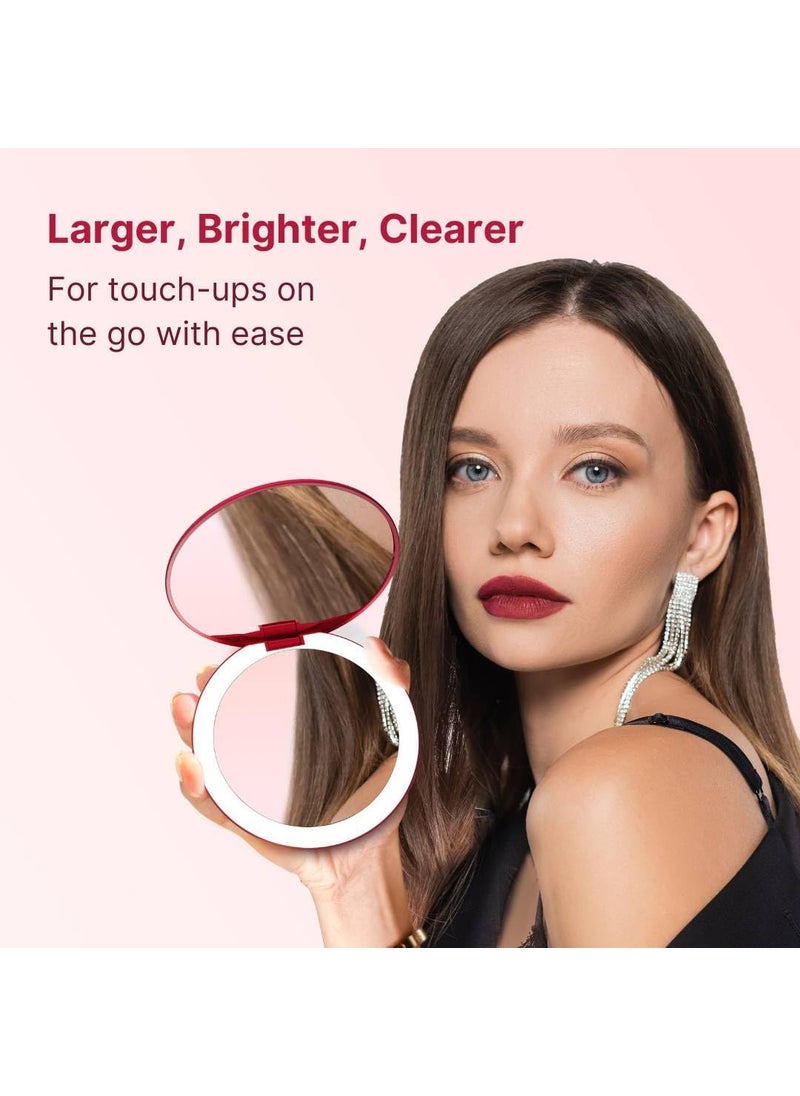 Fancii Fancii Taylor LED Lighted Travel Makeup Mirror Rechargeable 10x 1x Magnifying TruGlow Light Technology XL Large 5 Wide  Compact Mirror for Purses Ruby Red  - Image 2