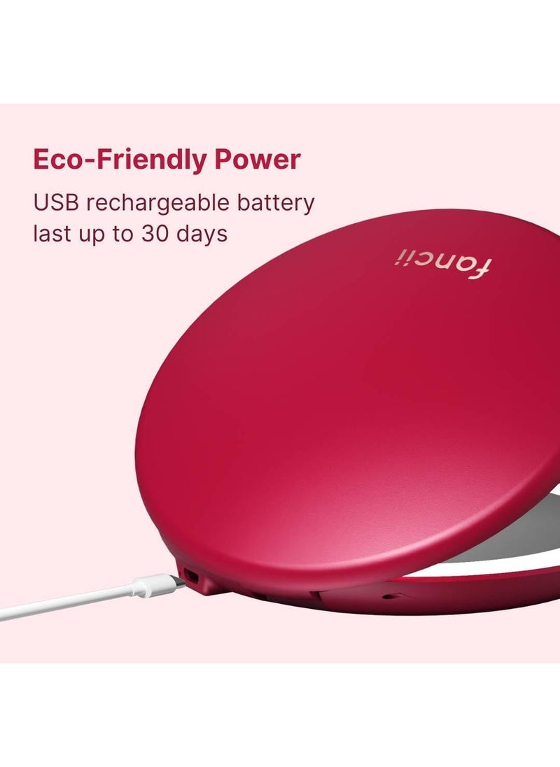 Fancii Fancii Taylor LED Lighted Travel Makeup Mirror Rechargeable 10x 1x Magnifying TruGlow Light Technology XL Large 5 Wide  Compact Mirror for Purses Ruby Red  - Image 3