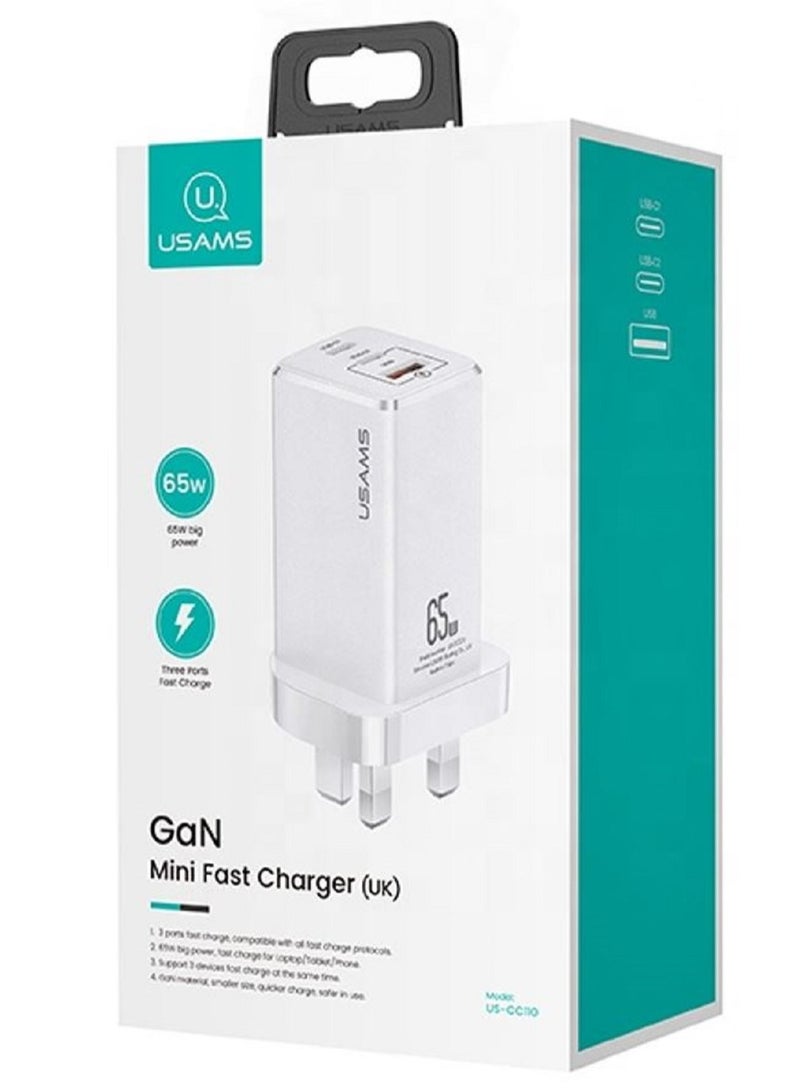USAMS Mini Fast Charger 65W GaN USB and Dual Type C For Laptop/Tablet/Phone - Image 4