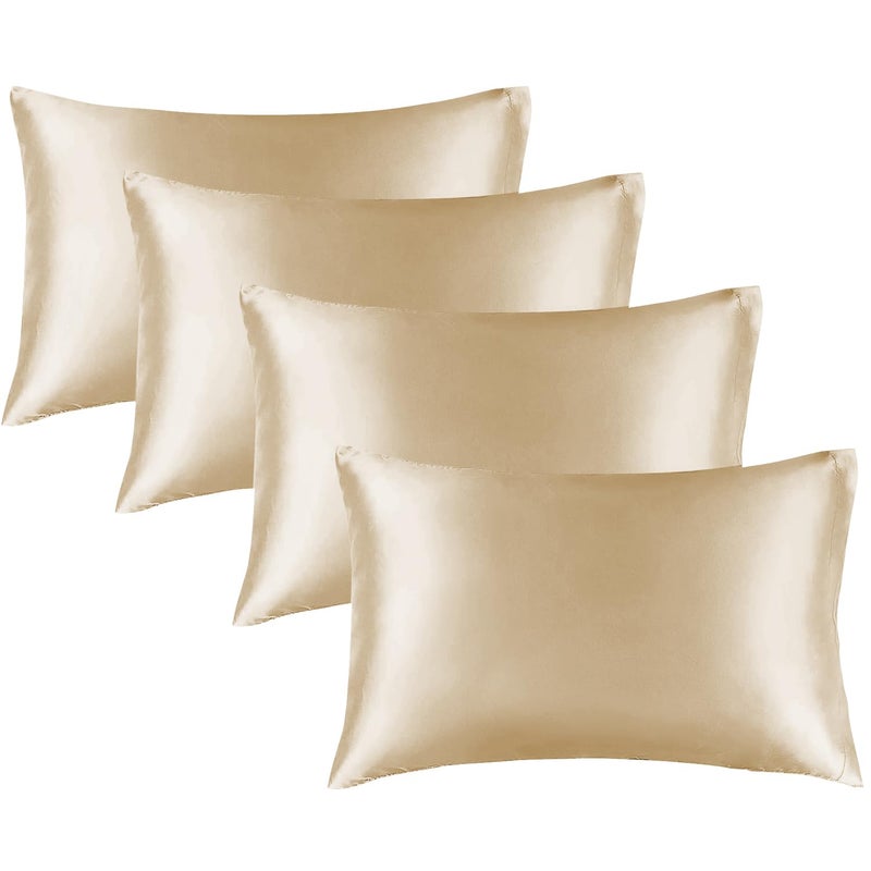 BEDELITE Satin Pillowcase for Hair and Skin  Super Soft Similar to Silk Pillow Cases 4 Pack with Envelope Closure  Cooling Pillowcases for Women Men (20""x30"" Queen Size  Champagne) - Image 1