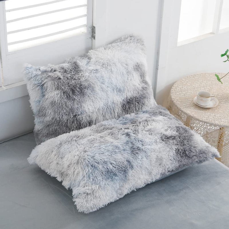 chovy Faux Fur Tie-Dyed Black White Gray Colorful Comforter Sets Queen - 3PC Bed Set Ultra Soft Plush Flannel Velvet Fluffy Fuzzy Bedding(Comforter x 1 Pillowcases x 2) - Image 5