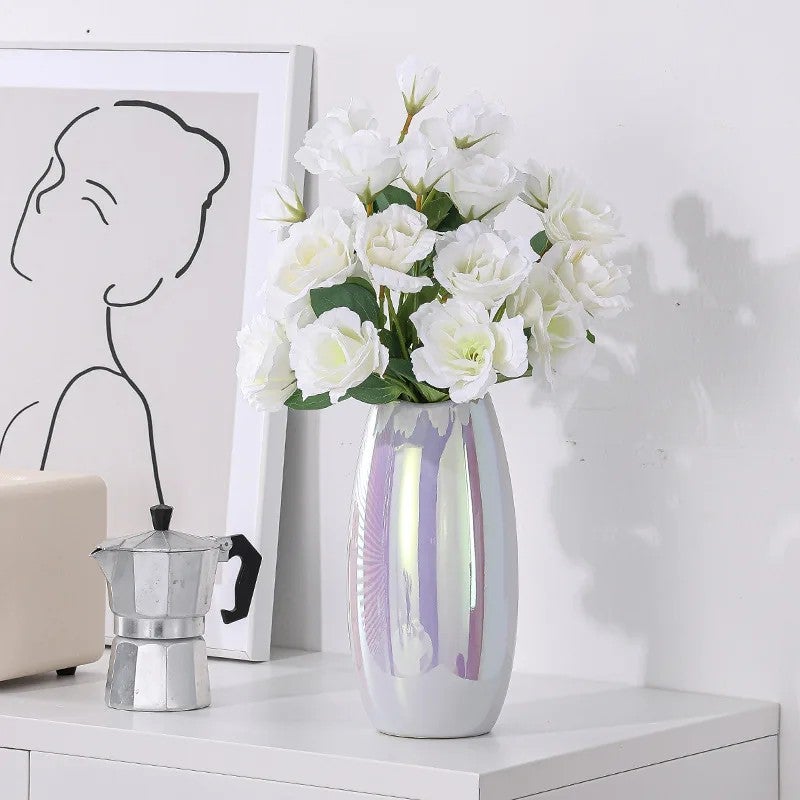 Bluejw Luxury Ceramic Vase with Artificial Flower Arrangement - Modern Tabletop Decor for Living Room, Bedroom, Office - Elegant Home Decoration - Image 5