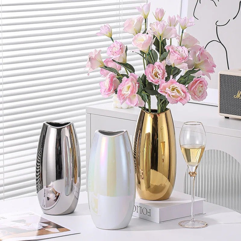 Bluejw Luxury Ceramic Vase with Artificial Flower Arrangement - Modern Tabletop Decor for Living Room, Bedroom, Office - Elegant Home Decoration - Image 2