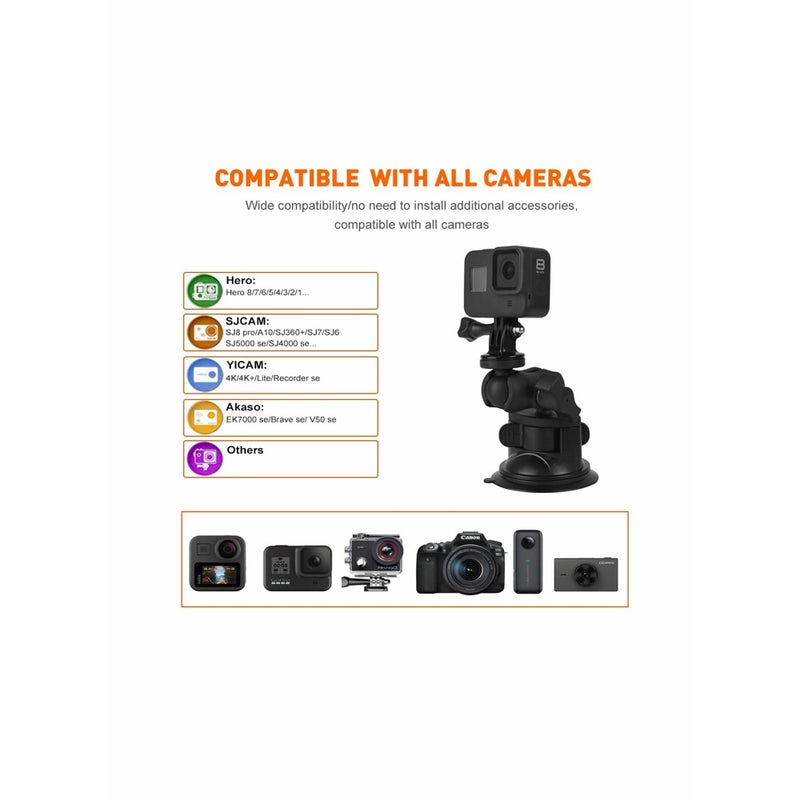 Zikra Camera Car Windshield Suction Cup Mount Compatible with for GoPro Hero 10 9 8 7 6 5 Black 4 Session Insta360 for AKASO Campark DJI OSMO Action YI Action Camera Car Dash Cameras - Image 2