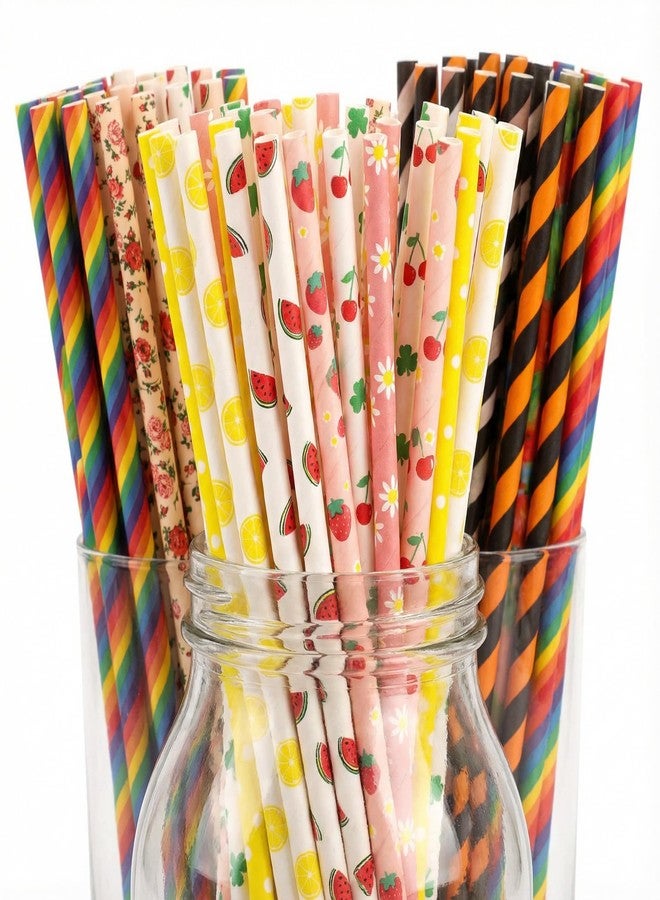 HAKACC Paper Straws for Drinking, 200PCS Party Straws for Birthday Wedding and Holiday DIY Decorations, 10 Styles - Image 1
