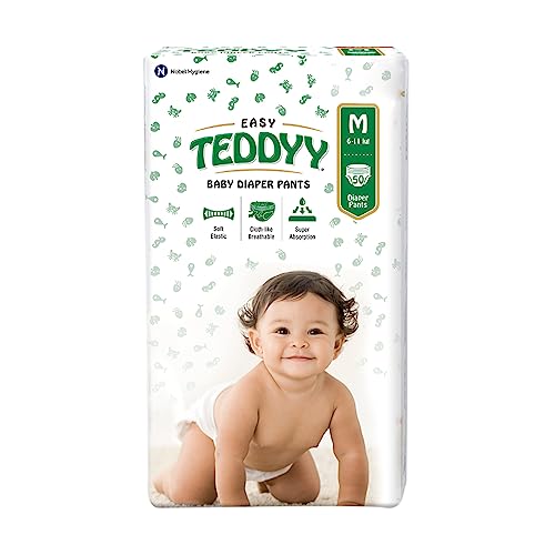 TEDDYY Easy Baby M Size Diaper Pant Style | 50 Count (Medium) | 7–12 kg (Pack of 1) | Long Protection Hours | Anti-Bacterial | Airy Breathable Fit | Rapid Soaker Channels with Wetness Indicator - Image 1