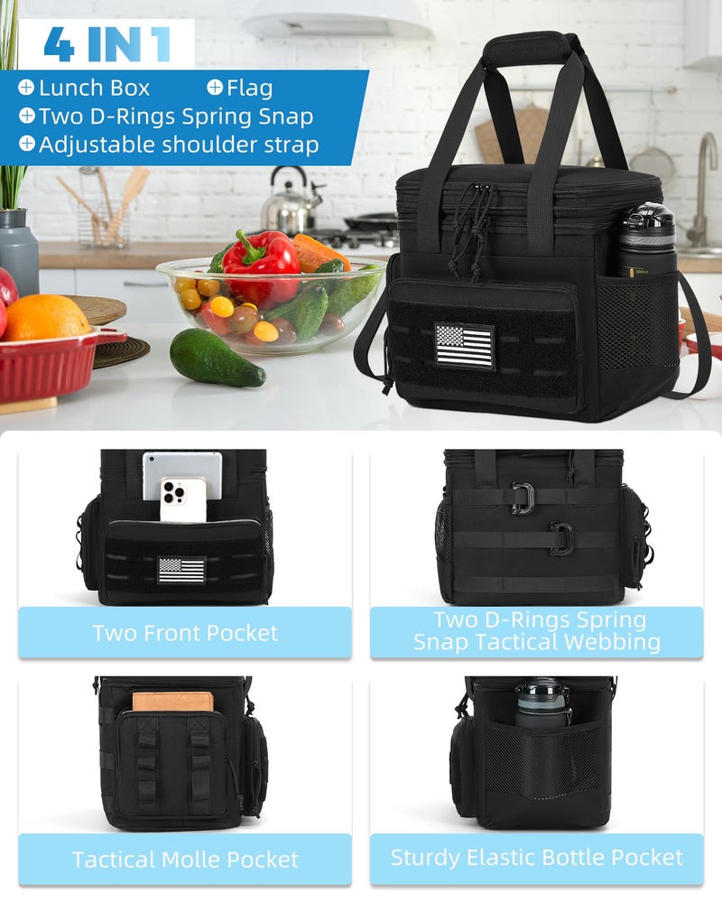 holuxer Tactical Lunch Bag & Lunch Box for Men - Large Double Deck Expandable Insulated Soft Adult Lunchbox for Work - Cooler Bag for Beach, Picnic, Camping,Outdoorï¼ŒTravel (Black,16L) - Image 2