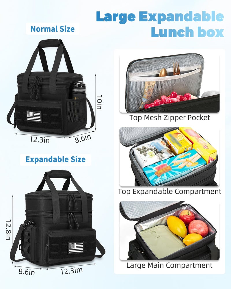holuxer Tactical Lunch Bag & Lunch Box for Men - Large Double Deck Expandable Insulated Soft Adult Lunchbox for Work - Cooler Bag for Beach, Picnic, Camping,Outdoorï¼ŒTravel (Black,16L) - Image 3
