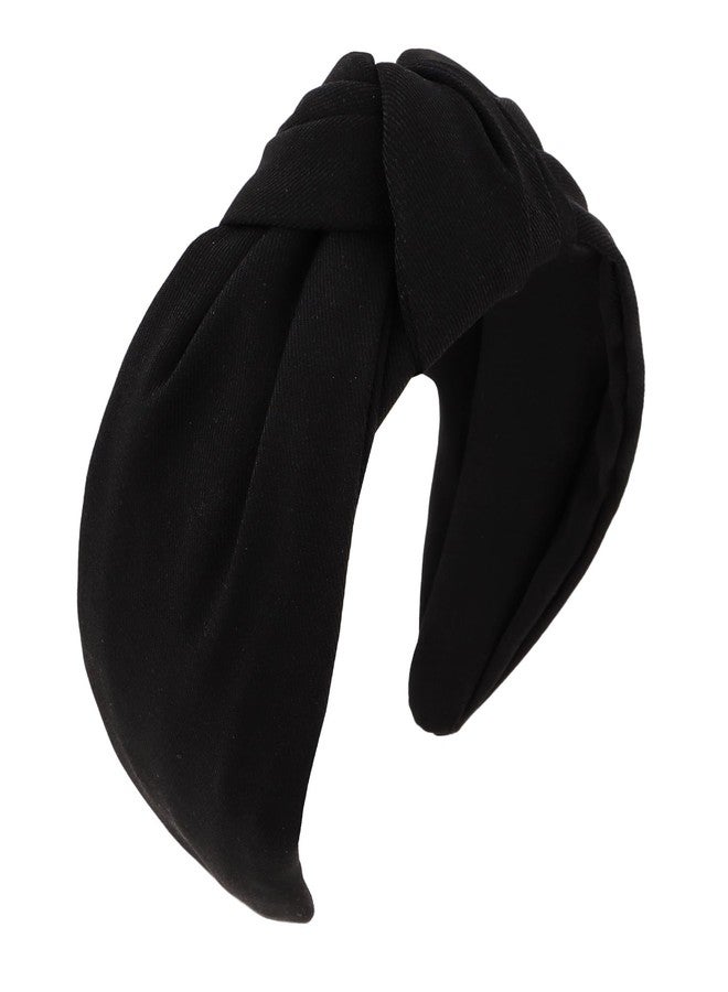 YISSION Wide Black Knot Headband for Women & Girls - Stretchy Fashion Hair Accessory for Taming Flyaways & All-Day Comfort - Image 1