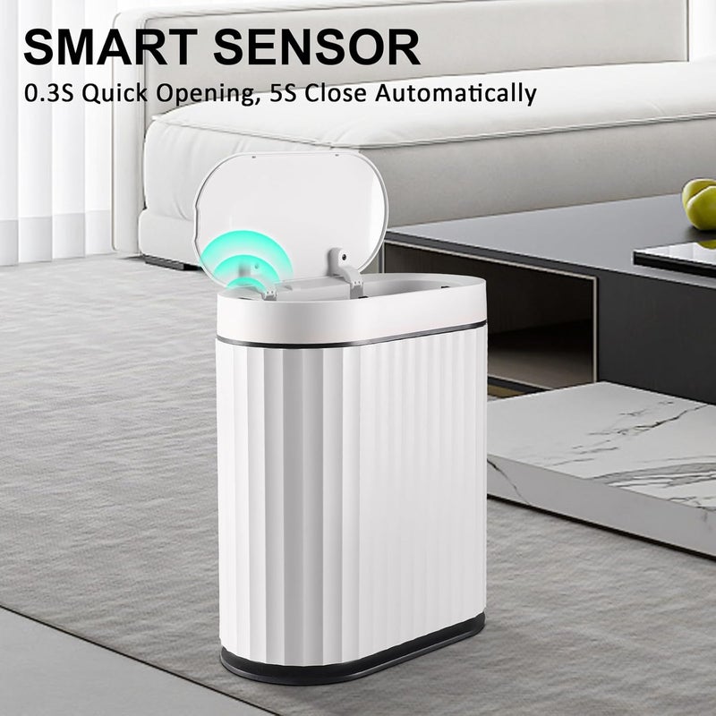 ELPHECO Bathroom Trash Can with Lid 2 Gallon Small Sensor Garbage Can, 9 Liter Slim Smart Trash Bin, Waterproof Automatic Wastebasket, Narrow Plastic Garbage Bin for Bathroom, Black and White - Image 3