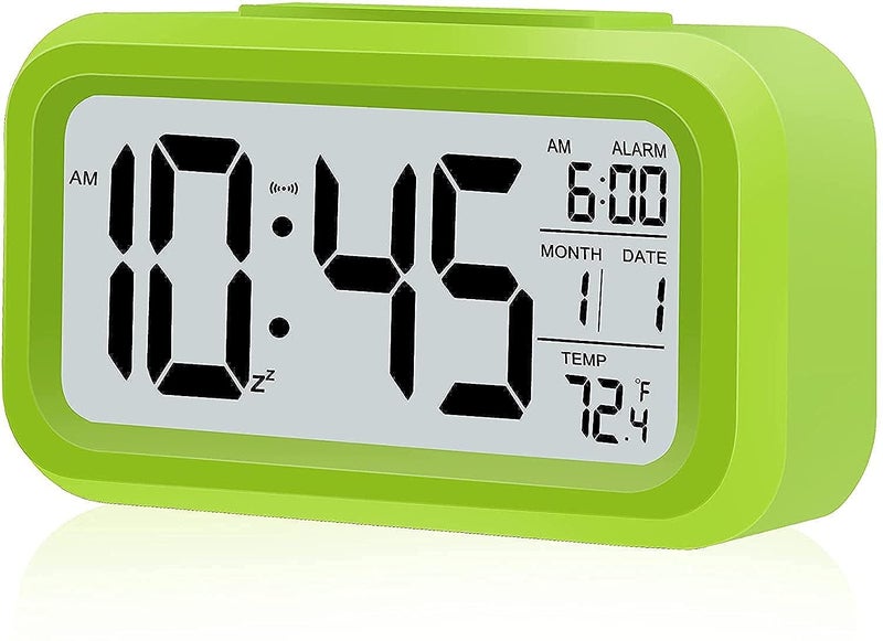 Design Alarm Clocks LED Screen Smart Night Light, Snooze, Date, 12/24H, Indoor Temperature, Battery Operated Home Desk Clock, LCD Office Clocks for Living and Bedrooms Home Desk Décor(Green)