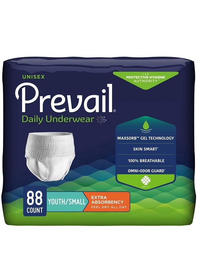 Prevail Daily Protective Underwear - Unisex Adult Incontinence Underwear - Disposable Adult Diaper for Men & Women - Maximum Absorbency - Small - 88 Count (4 packs of 22)  - Image 1