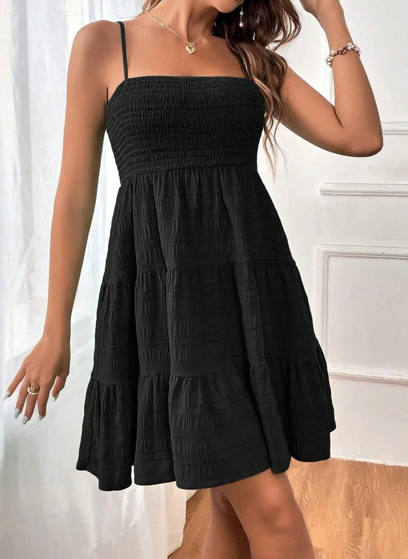 YUNIQEE Black Self Designed Empire Dress