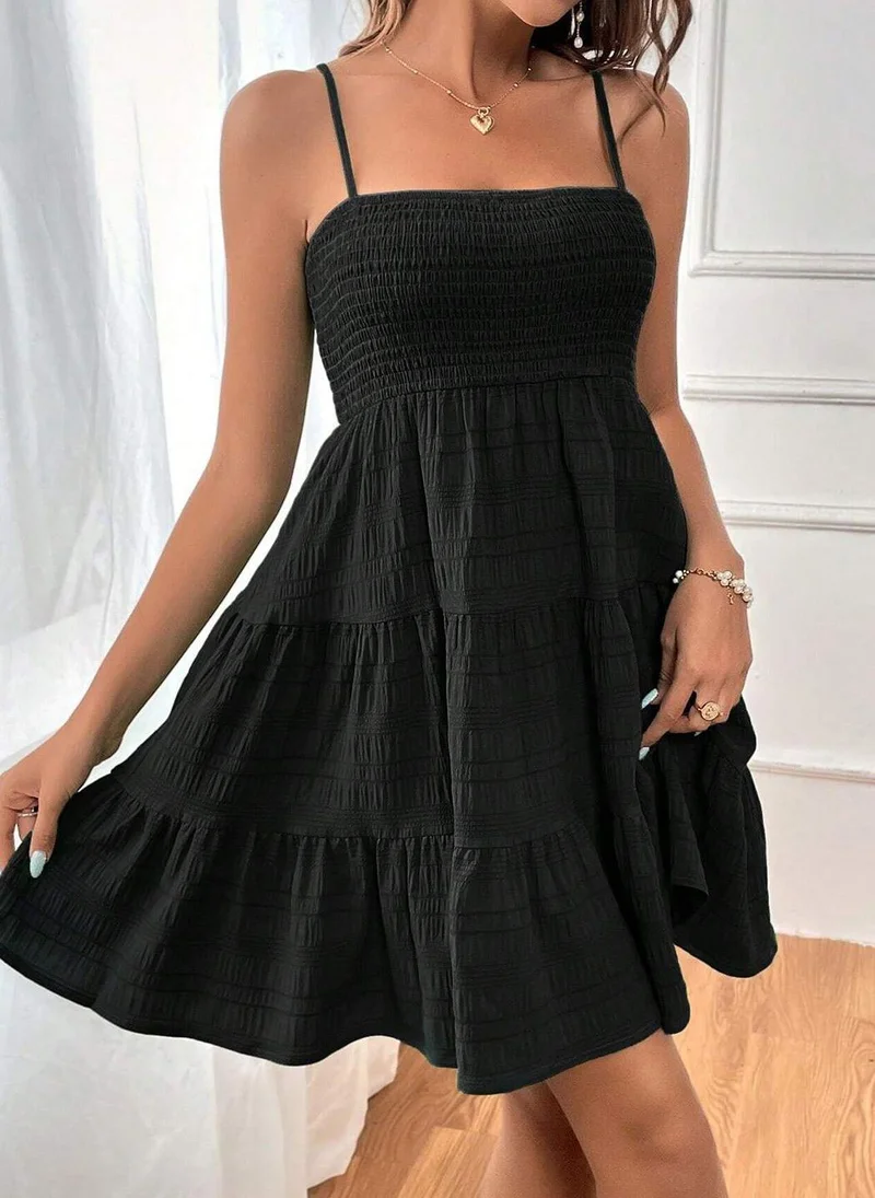 YUNIQEE Black Self Designed Empire Dress