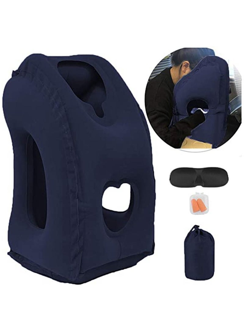 URbazaar Inflatable Travel Air Pillow for Sleeping to Avoid Neck and Shoulder Pain, Comfortably Support Head and Lumbar, Used for Airplane, Car, Bus and Office (Blue) - Image 1