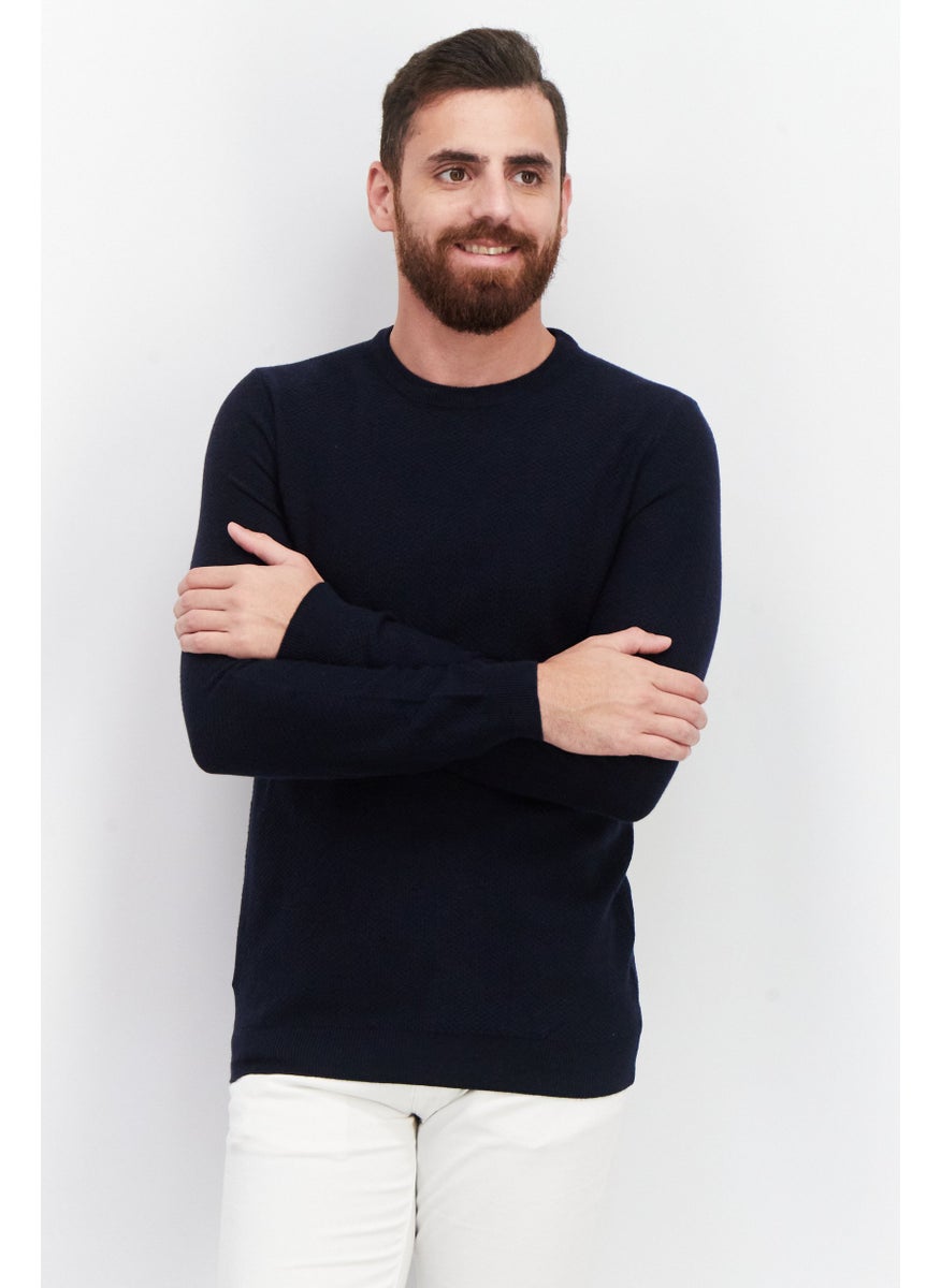 Sorbino Men Crew Neck Long Sleeve Textured Sweatshirt, Navy Blue  - Image 1