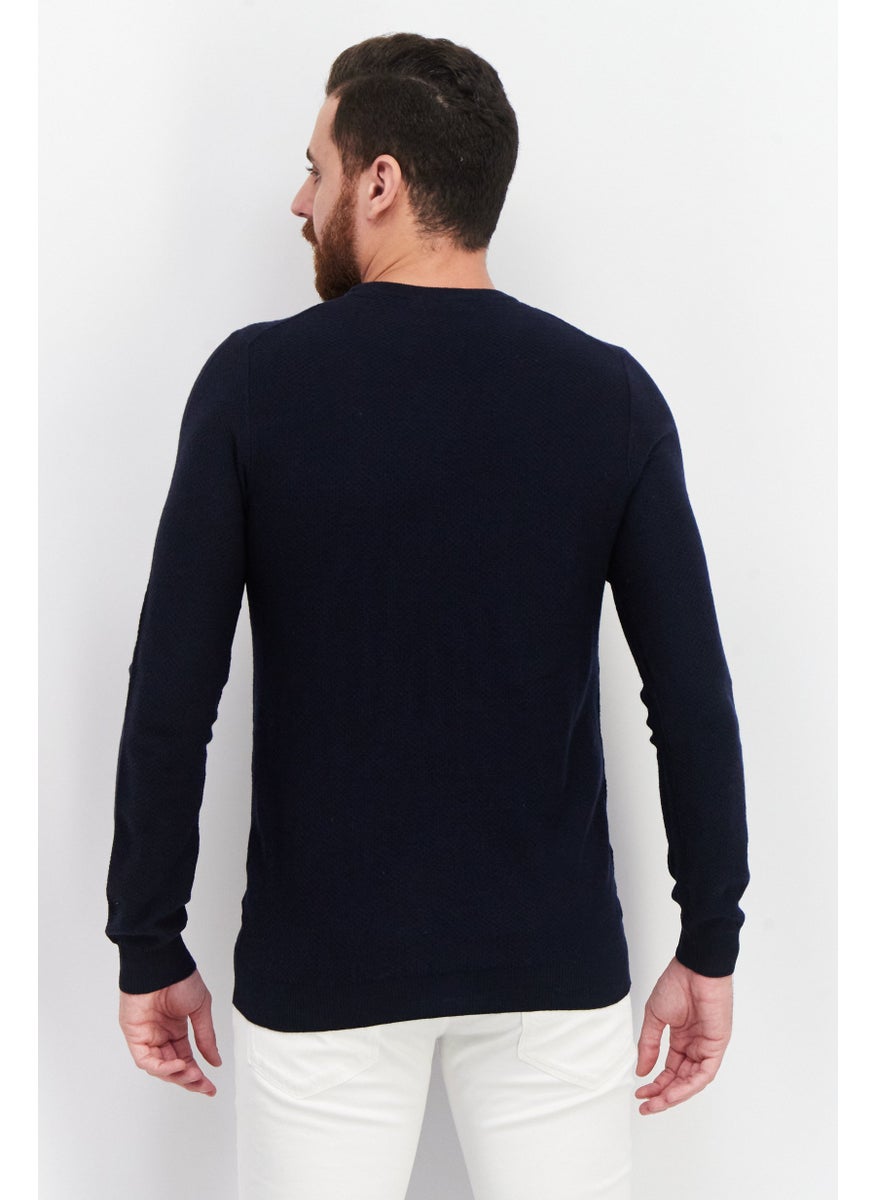 Sorbino Men Crew Neck Long Sleeve Textured Sweatshirt, Navy Blue  - Image 4