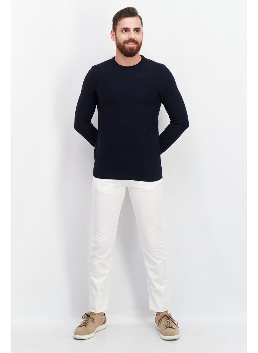 Sorbino Men Crew Neck Long Sleeve Textured Sweatshirt, Navy Blue  - Image 2