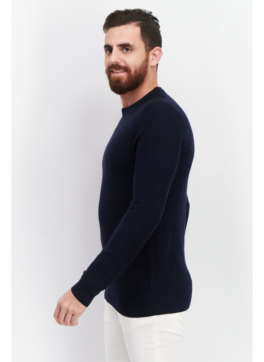 Sorbino Men Crew Neck Long Sleeve Textured Sweatshirt, Navy Blue  - Image 3