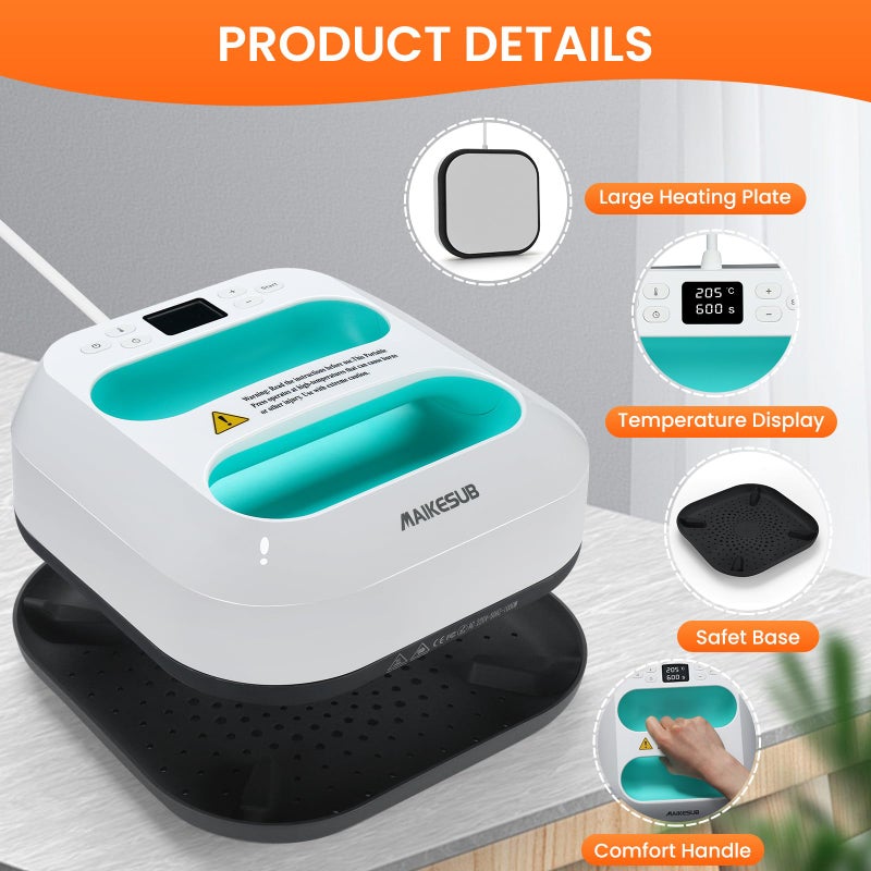MAIKESUB T-Shirt Heat Press Machine, Portable Heat Press 9.6"X9.6", Iron Press for Sublimation and HTV Vinyl Shirt Press Machine for Hat, Bags, Heating Transfer Projects(Green Heat Transfer Machine) - Image 3