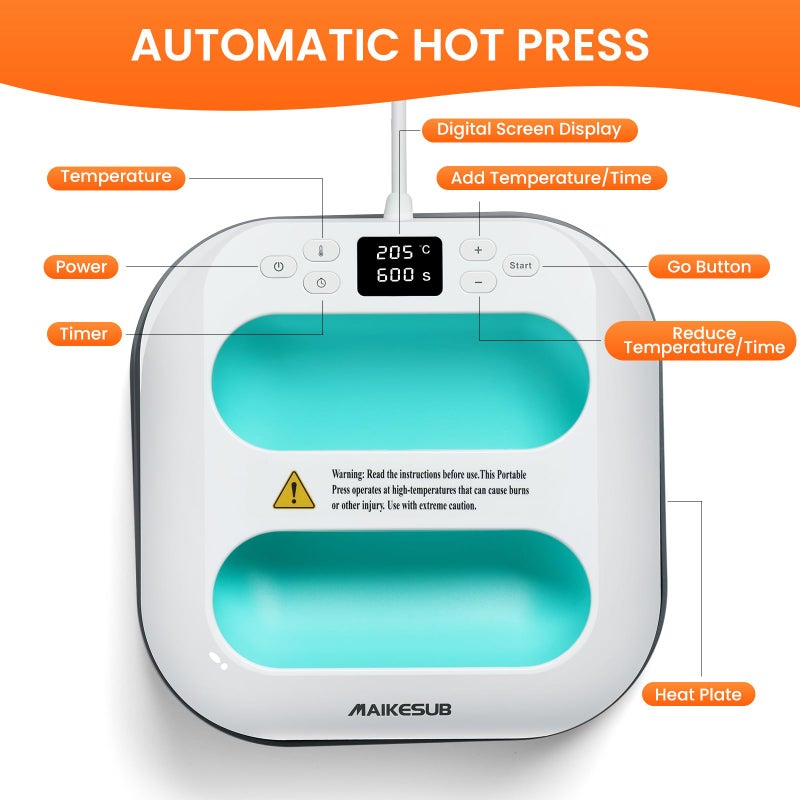 MAIKESUB T-Shirt Heat Press Machine, Portable Heat Press 9.6"X9.6", Iron Press for Sublimation and HTV Vinyl Shirt Press Machine for Hat, Bags, Heating Transfer Projects(Green Heat Transfer Machine) - Image 4