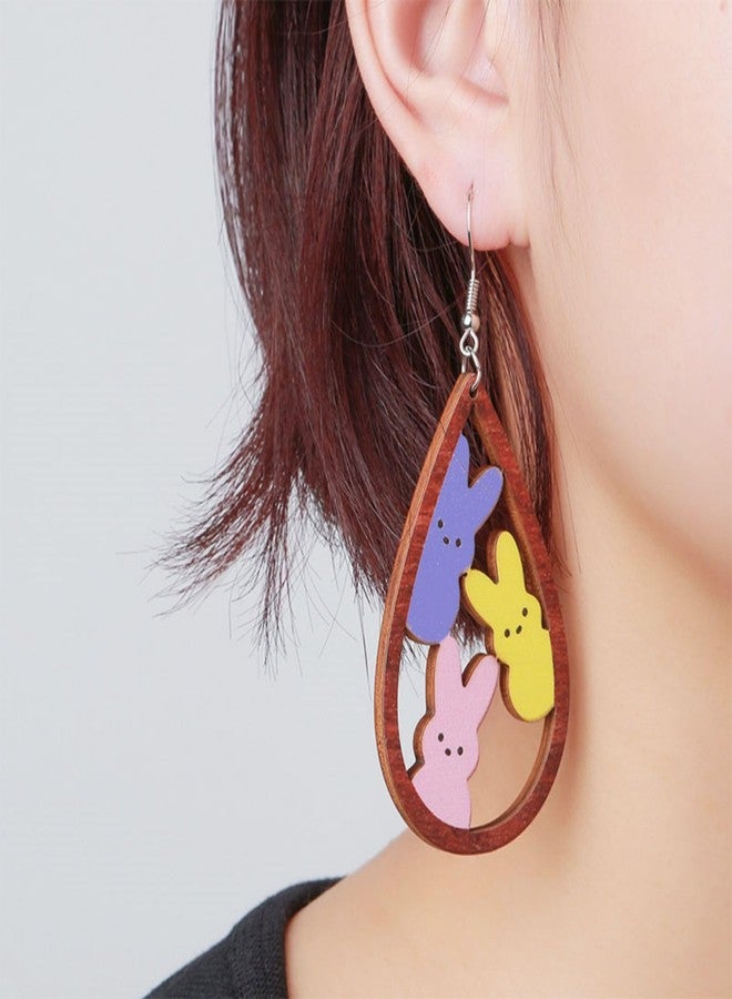 WCRAZYE Colorful Easter Rabbit Wooden Dangle Earrings for Women Handmade Wooden Bunny Earrings Cute Leopard Rabbit Duck Chicken Carrot Egg Easter Earrings Gift, wooden, unknow - Image 2