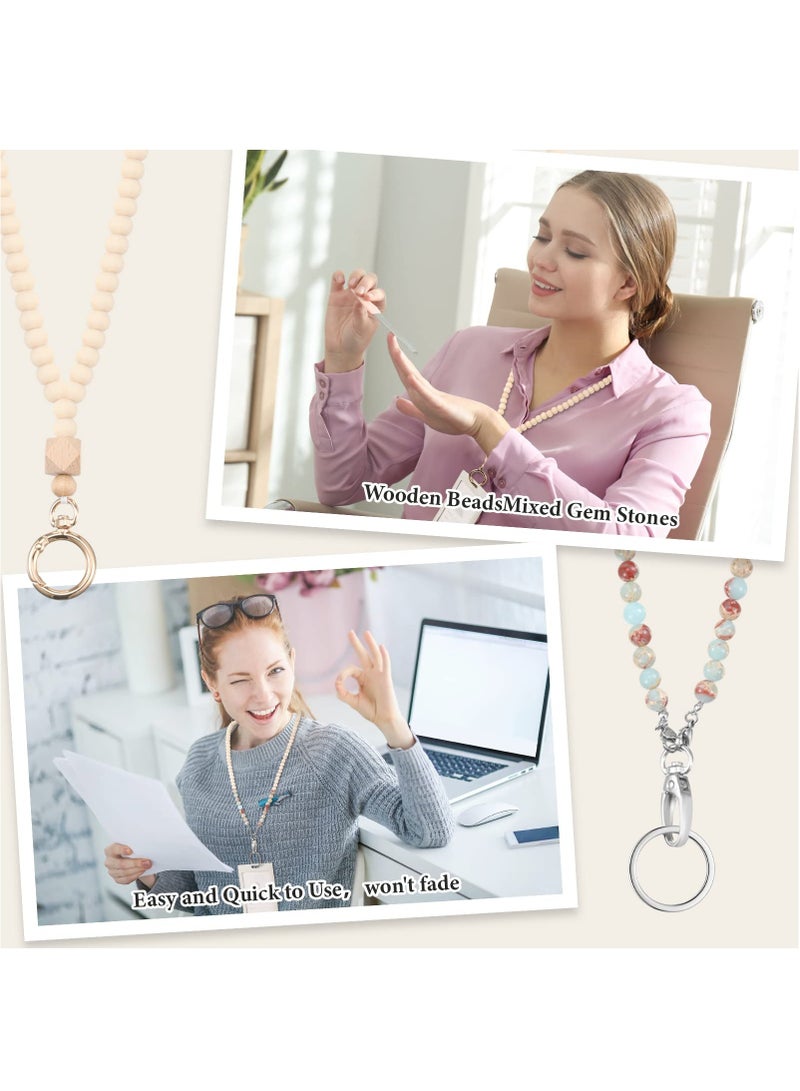 KASTWAVE 6 قطع من حبال التعليق الخشبية المزينة بالخرز لبطاقات الهوية وحاملات سلسلة المفاتيح، حامل شارات خشبي من Boho Teacher Breakaway، حبل تعليق مطرز بحبل تعليق لطيف للنساء، هدية للمعلمات والممرضات، 6 أنماط - Image 5